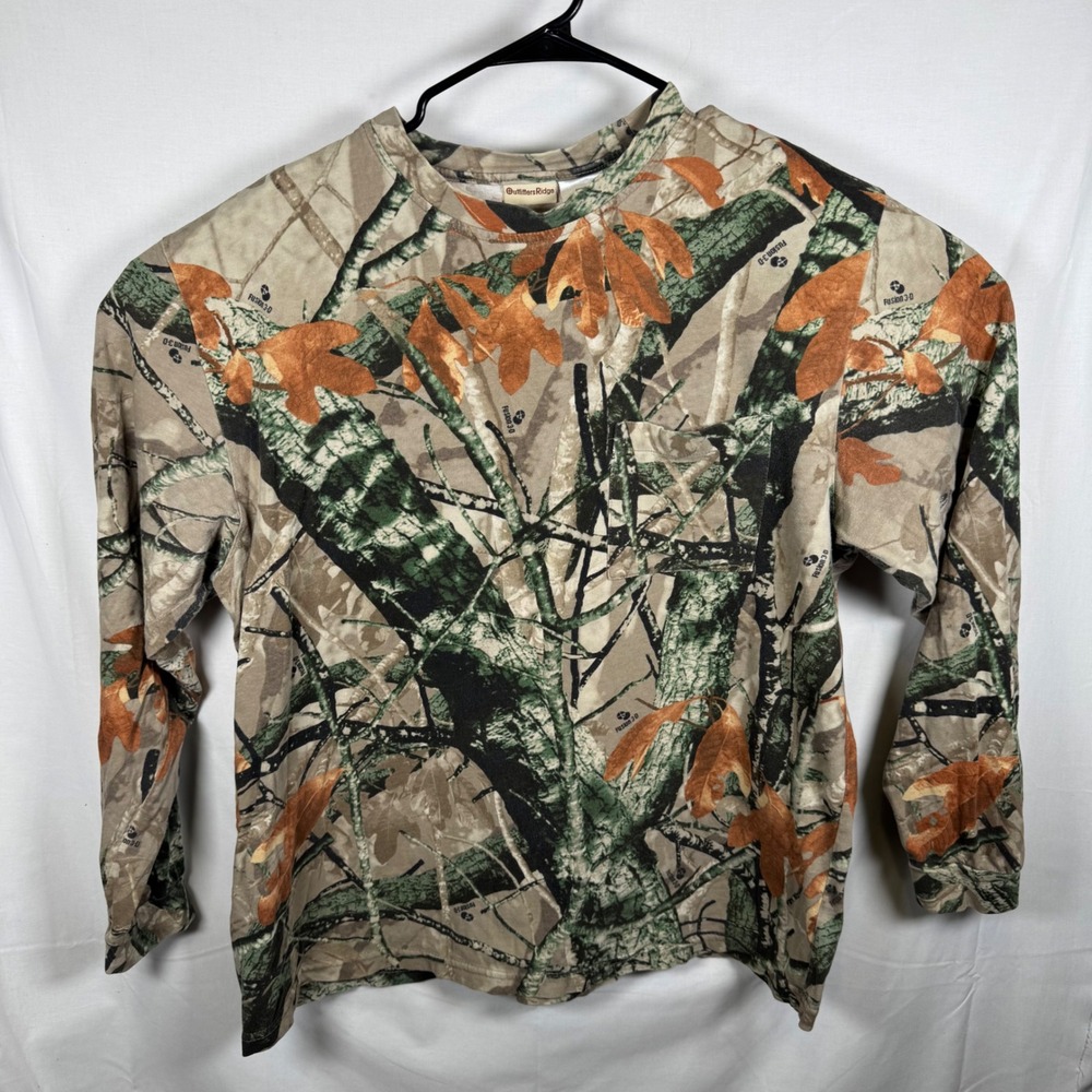 Outfitters Ridge Camo Pocket T-Shirt Mens XL Green Brown Fusion 3-D Long Sleeve